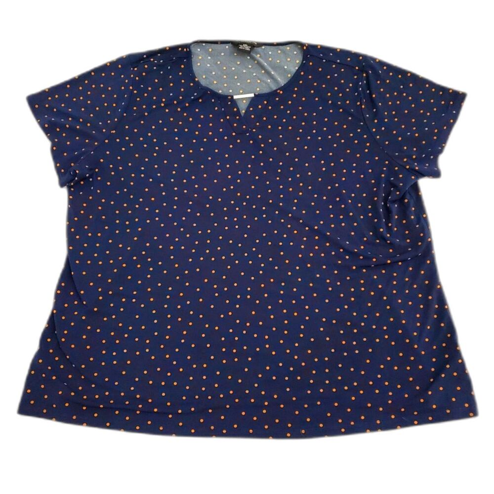 Liz Claiborne Career Women's XXL Blouse Navy Blue Mustard Yellow Dots
